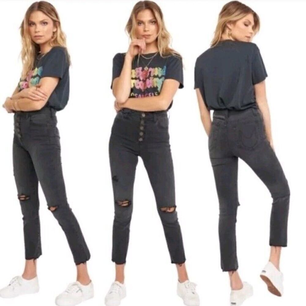 Show Me Your Mumu Soho Button Up Skinnies Distressed Black Women's Size 25